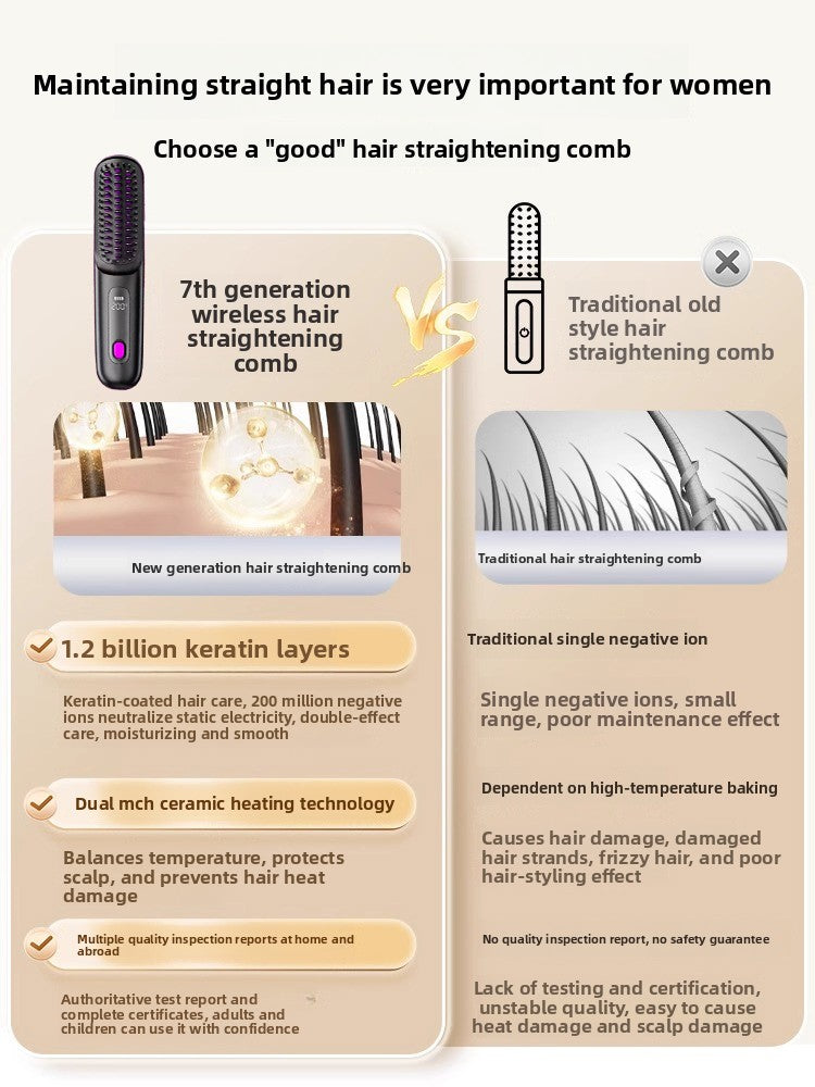 Wireless Hair Straightening Comb