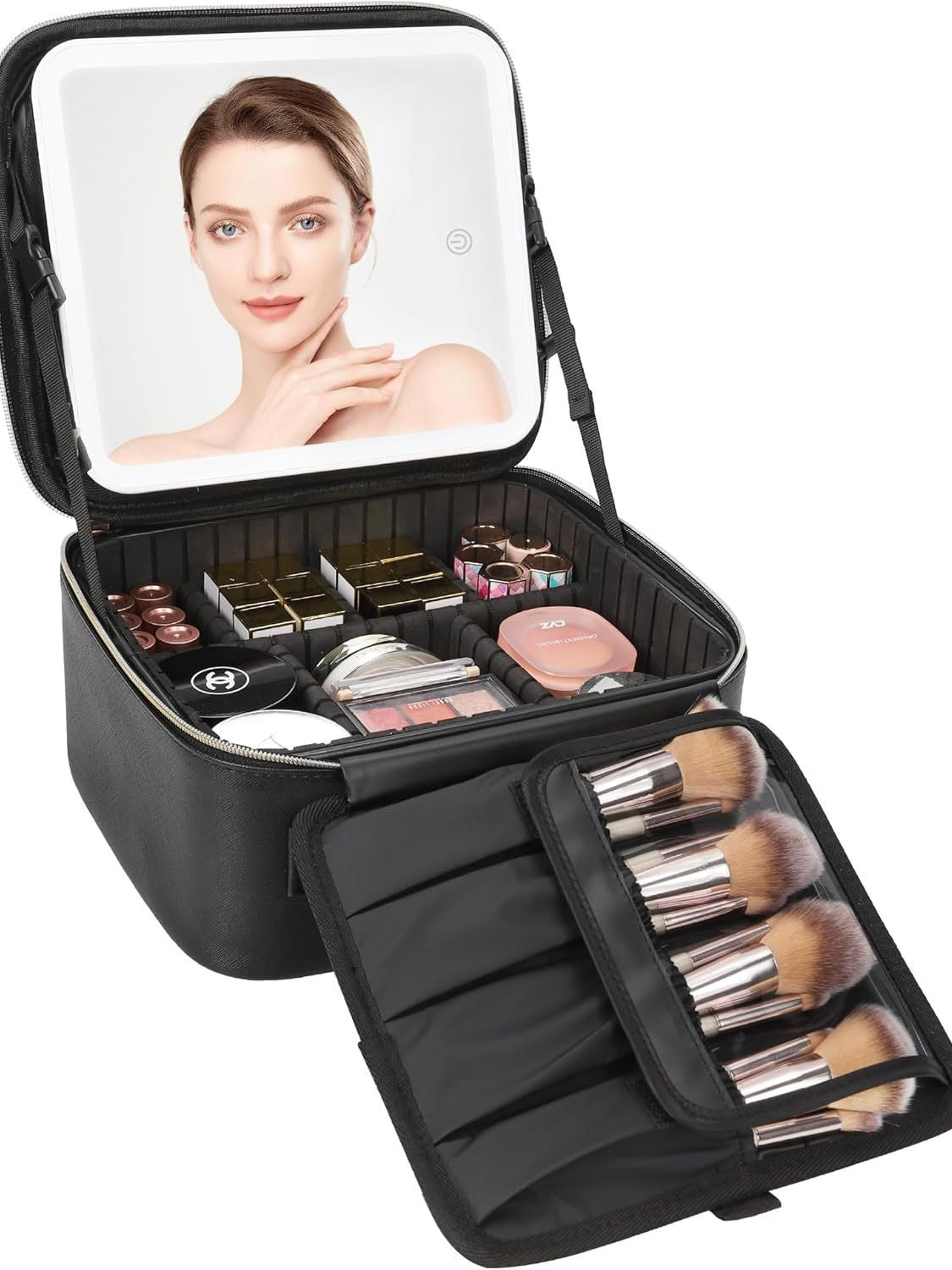 Portable LED Makeup Case with Detachable Organizers